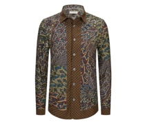 Hemd mit orientalischem Allover-Print Oliv