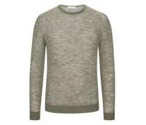 Leichter Pullover mit Leinenanteil und Rollkante Oliv