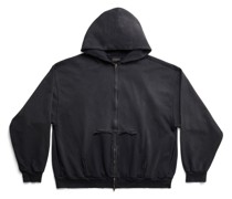 Tape Type Ripped Pocket Zip-Up Hoodie Large Fit