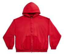 Tape Type Ripped Pocket Zip-Up Hoodie Large Fit