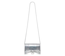 Hourglass Brieftasche mit Kette aus metallisiertem Kalbsleder mit Krokodilprägung mit Strasssteinen