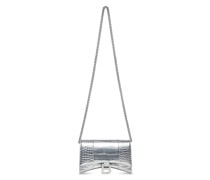 Hourglass Brieftasche mit Kette aus metallisiertem Kalbsleder mit Krokodilprägung mit Strasssteinen