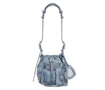 Le Cagole XS Bucket Bag aus Denim mit Strasssteinen