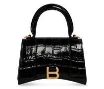 Hourglass Mini Handtasche mit Kette aus rotem glänzendem Kalbsleder mit Krokodilprägung