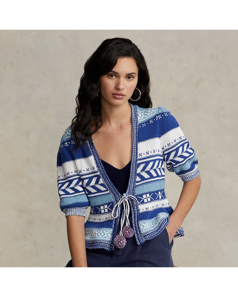Ralph Lauren Damen Strickjacke mit Bommeln und Streifen