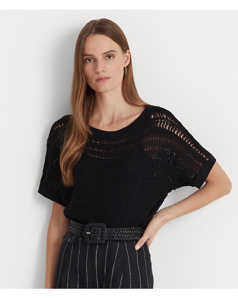 Ralph Lauren Damen Kurzgrößen Kurzarmpullover aus Baumwolle und Mesh Ralph Lauren Damen Kurzgrößen Kurzarmpullover aus Baumwolle und Mesh