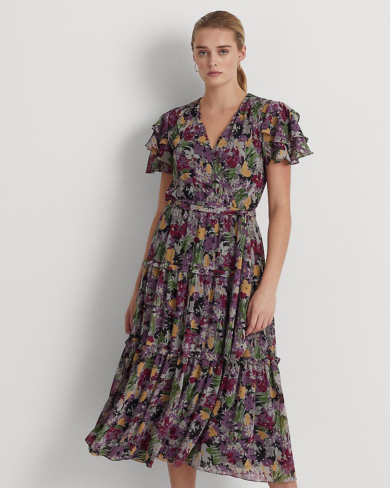 Ralph Lauren Damen Geblümtes Kleid mit Gürtel