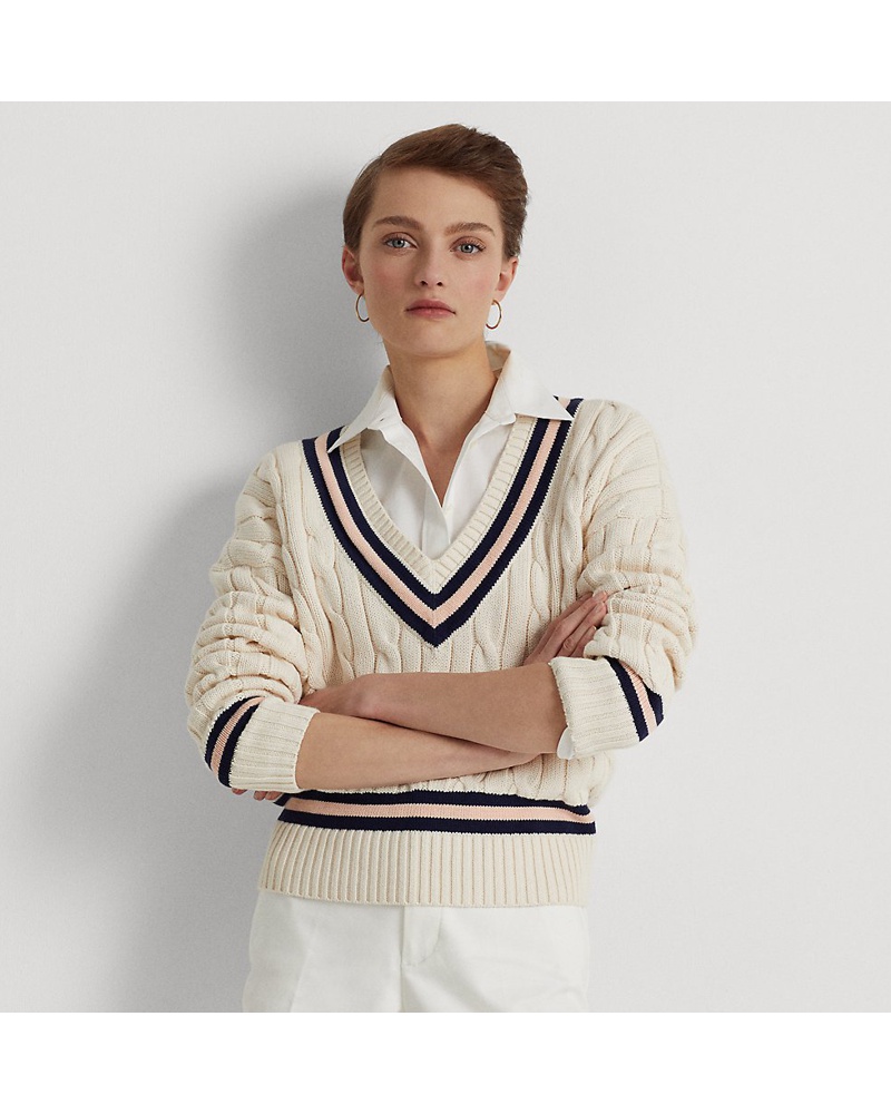 Ralph Lauren Damen Cricket-Pullover mit Zopfmuster