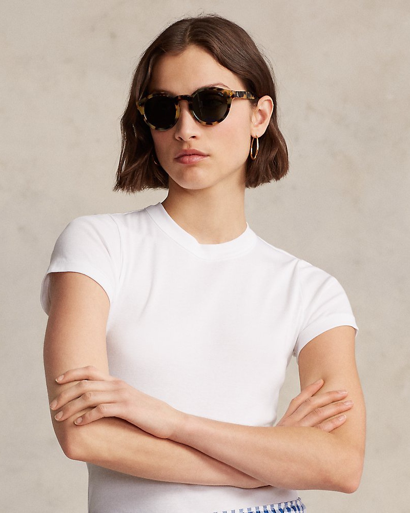 Ralph Lauren Damen Geripptes Baumwoll-T-Shirt
