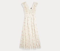 Geblümtes Baumwollvoile-Kleid mit Spitze