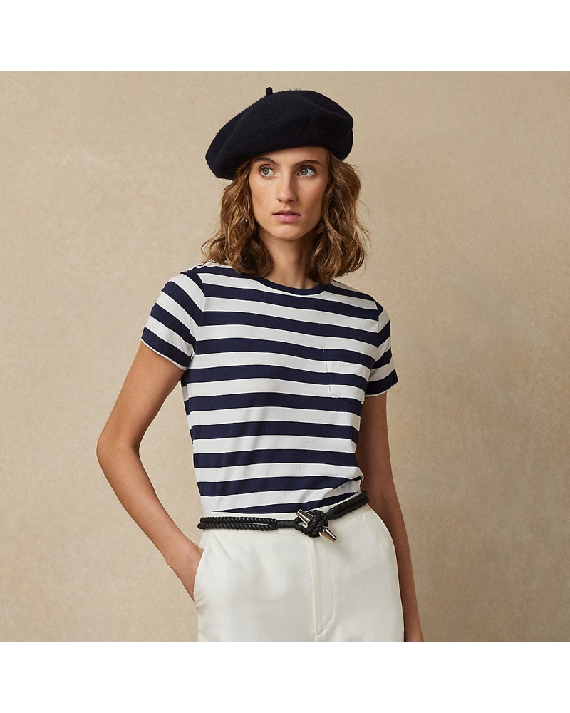 Ralph Lauren Damen Gestreiftes T-Shirt mit Tasche