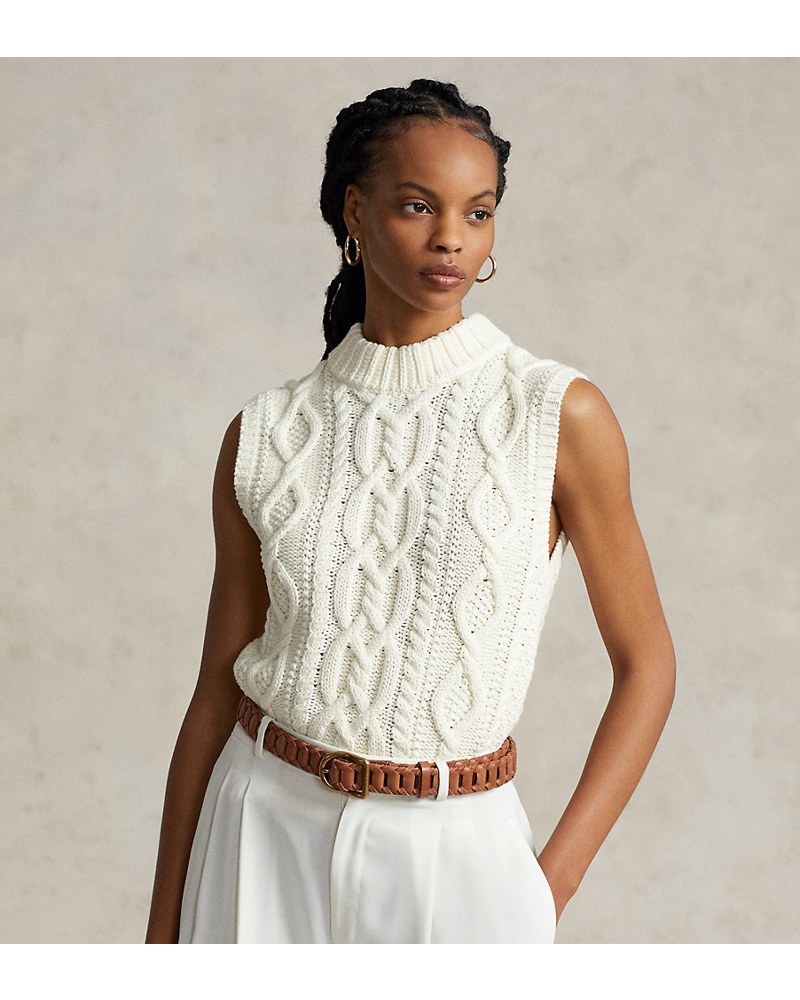 Ralph Lauren Damen Aran-Pullunder mit Halbrollkragen