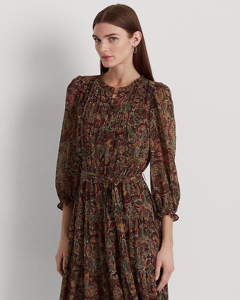 Ralph Lauren Damen Geblümtes Kleid aus Knittergeorgette Ralph Lauren Damen Geblümtes Kleid aus Knittergeorgette