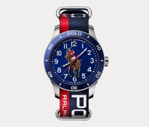 Polo-Armbanduhr in Schwarz|Stahl-Armbanduhr Polo Player in Blau