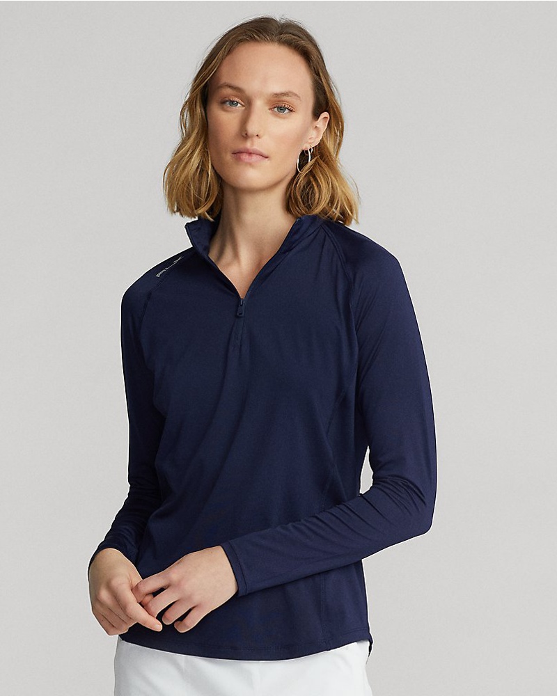 Ralph Lauren Damen Jerseypullover mit Viertelreißverschluss