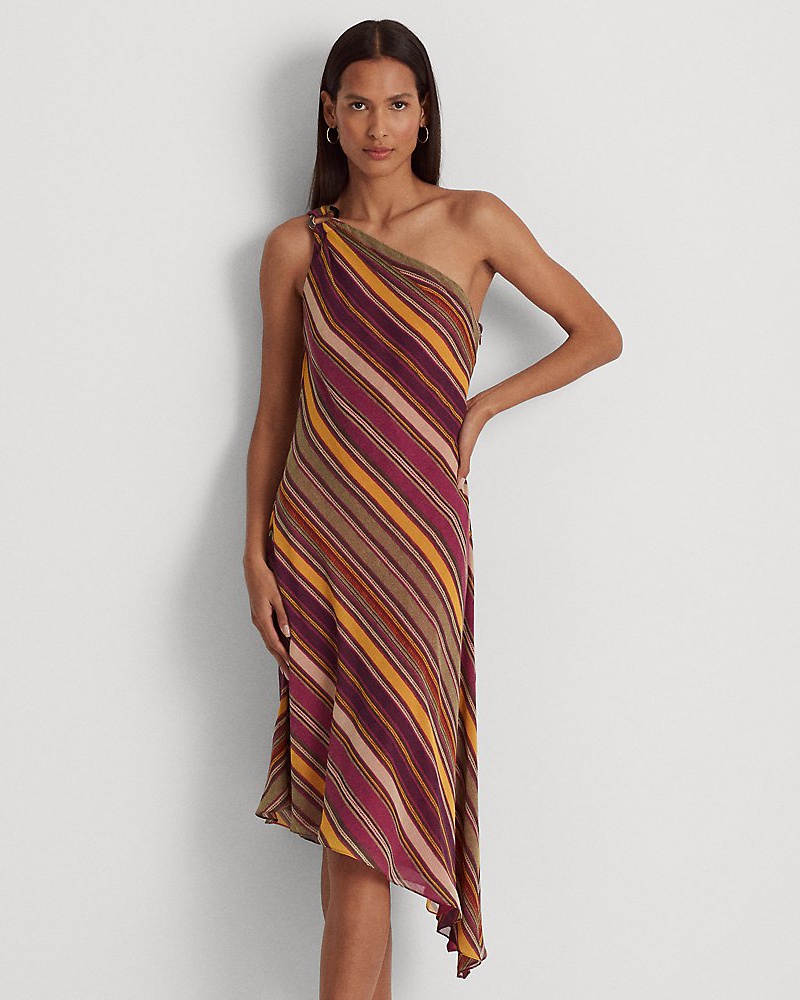 Ralph Lauren Damen Einschultriges Georgette-Kleid