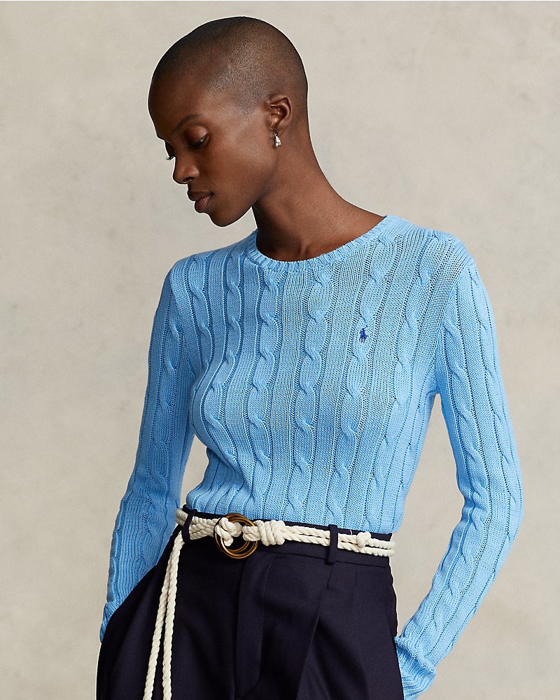 Ralph Lauren Damen Baumwoll-Rundhalspullover mit Zopfmuster