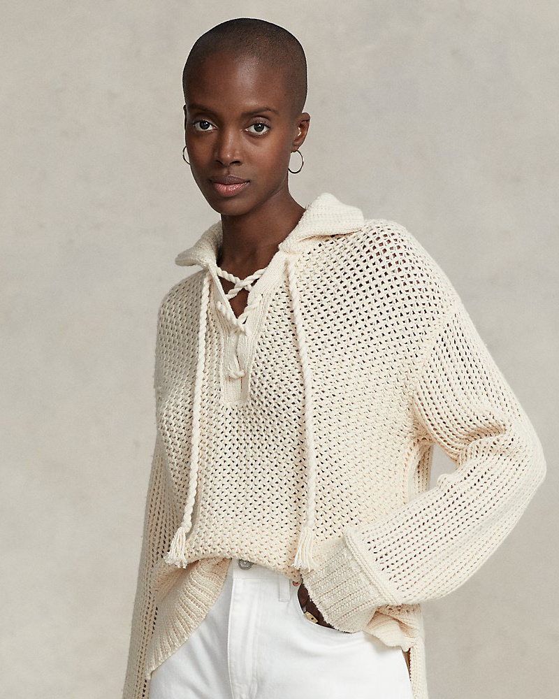 Ralph Lauren Damen Kreuzstich-Pullover mit Schnürung