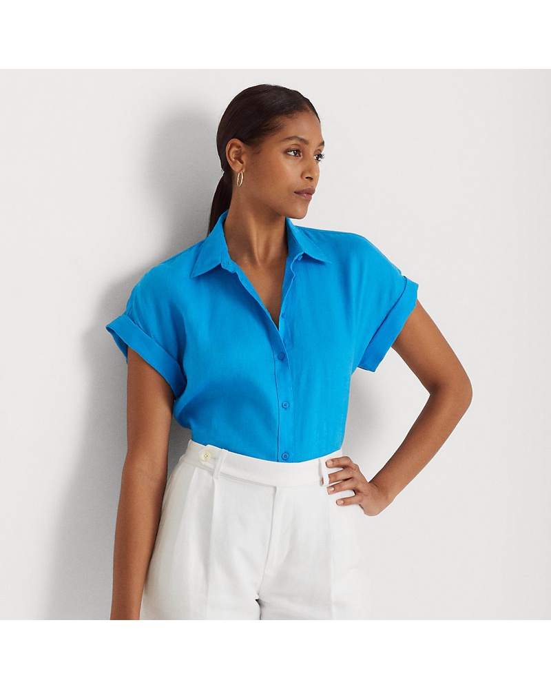 Ralph Lauren Damen Leinenoberteil mit Fledermausärmeln