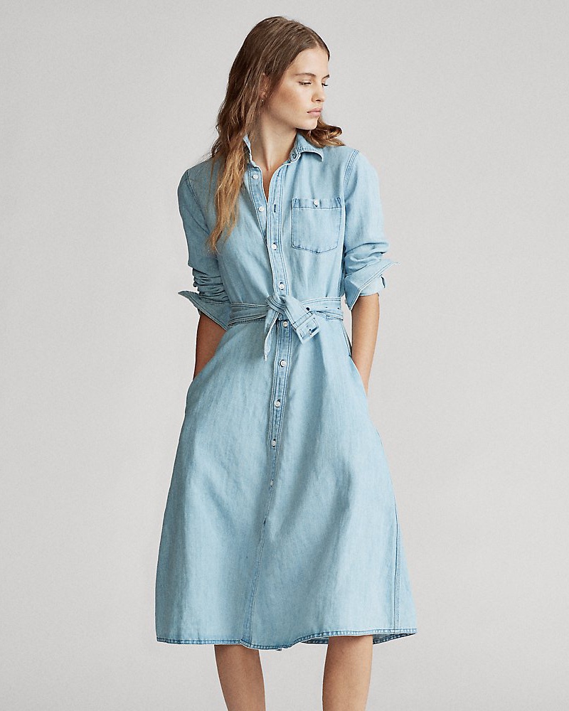 Ralph Lauren Damen Denim-Hemdkleid mit Gürtel