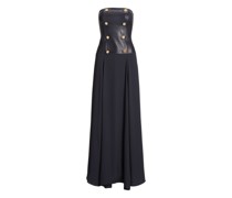 Trägerloses Leder-Georgette-Abendkleid