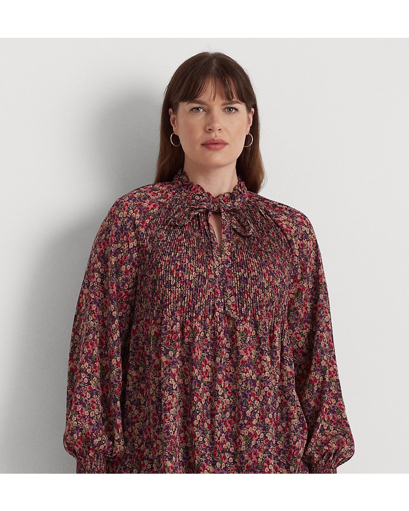 Ralph Lauren Damen Plus Größen Geblümte Bluse mit Bindebändern