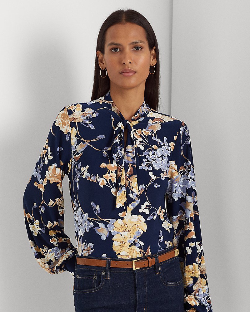 Ralph Lauren Damen Geblümtes Oberteil aus Stretchjersey