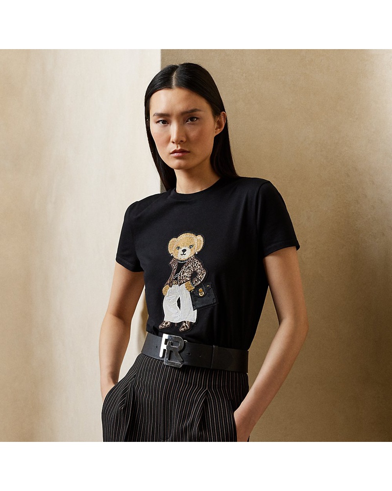 Ralph Lauren Damen Baumwoll-T-Shirt mit Moto Polo Bear