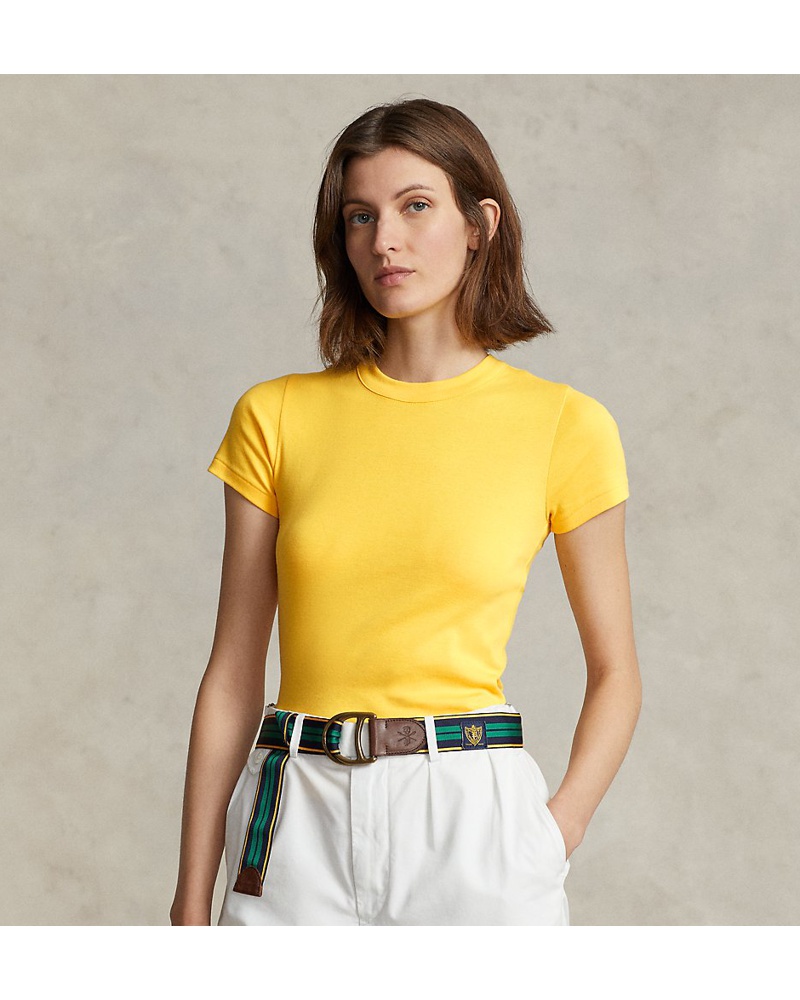 Ralph Lauren Damen Geripptes Baumwoll-T-Shirt