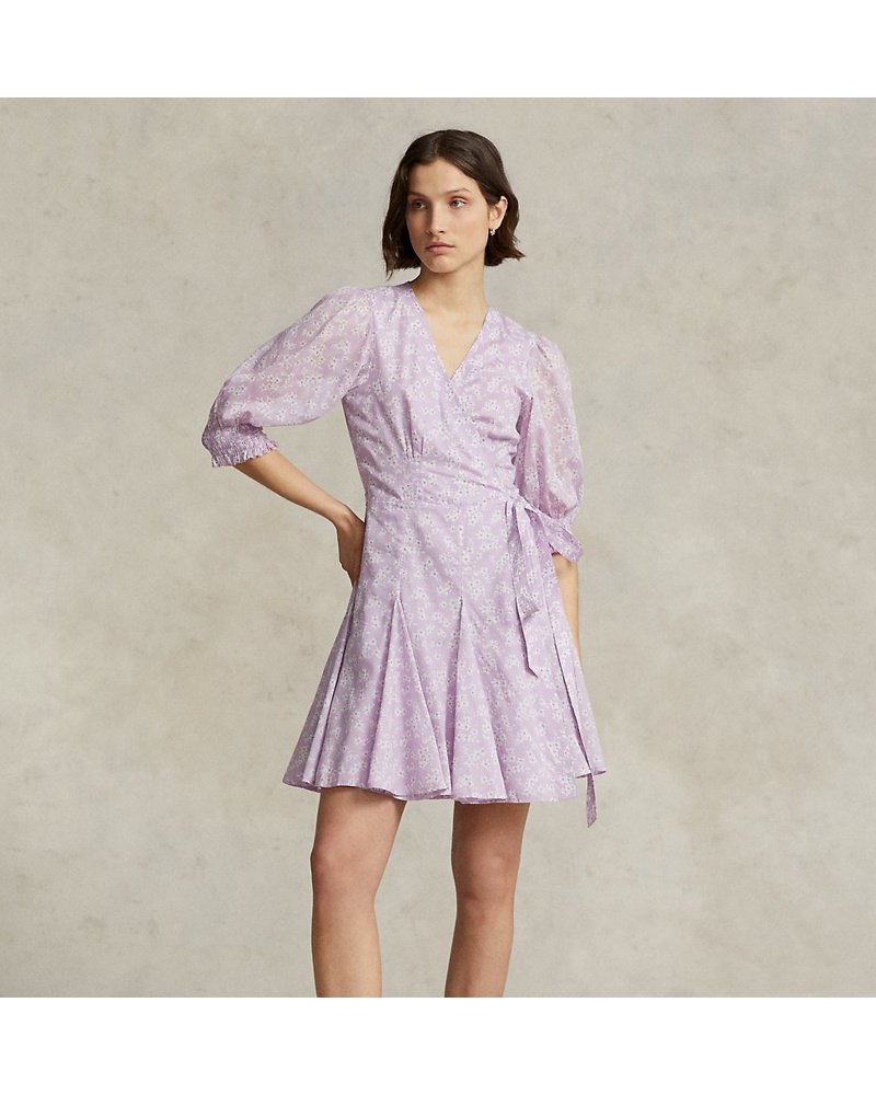 Ralph Lauren Damen Geblümtes Wickelkleid aus Baumwolle