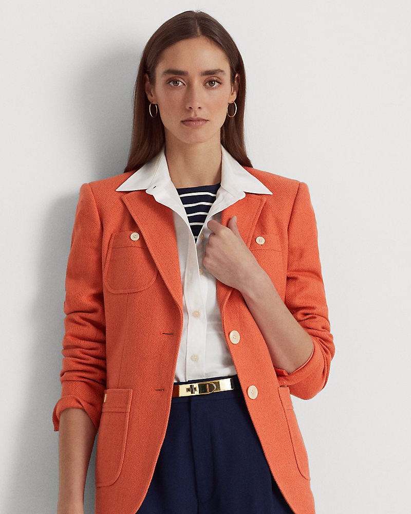 Ralph Lauren Damen Fischgrat-Blazer aus Leinenmischung