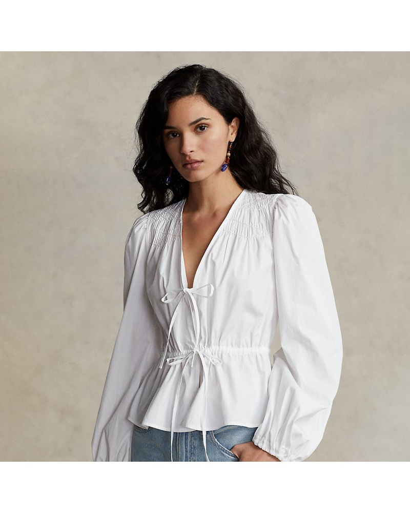 Ralph Lauren Damen Gesmoktes Schößchentop mit Tunnelzug