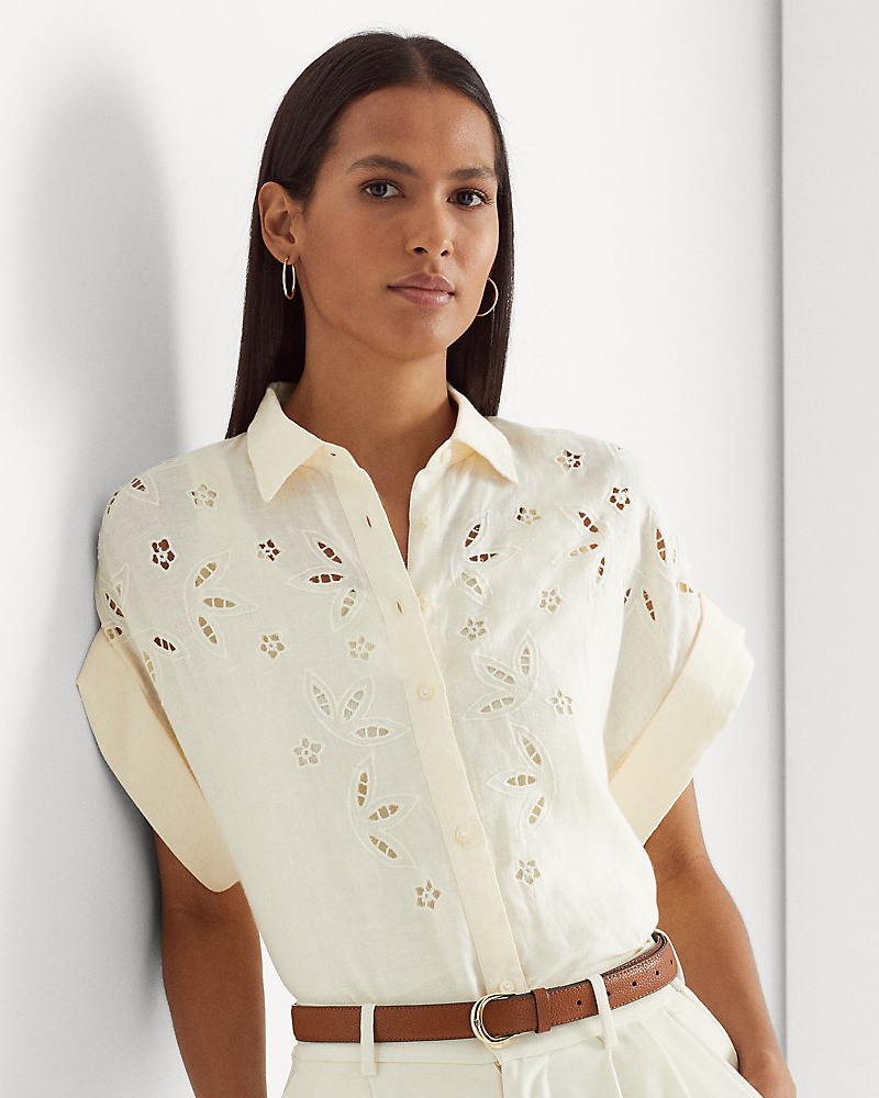 Ralph Lauren Damen Leinenhemd mit Lochstickerei