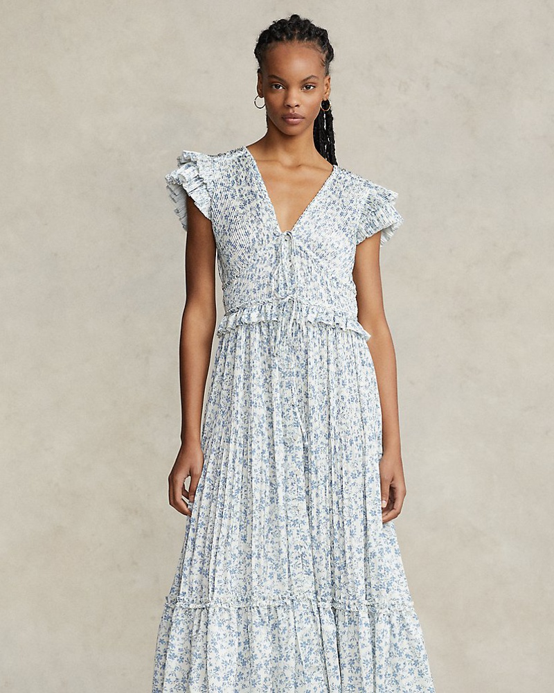 Ralph Lauren Damen Satinkleid mit Schmetterlingsärmeln