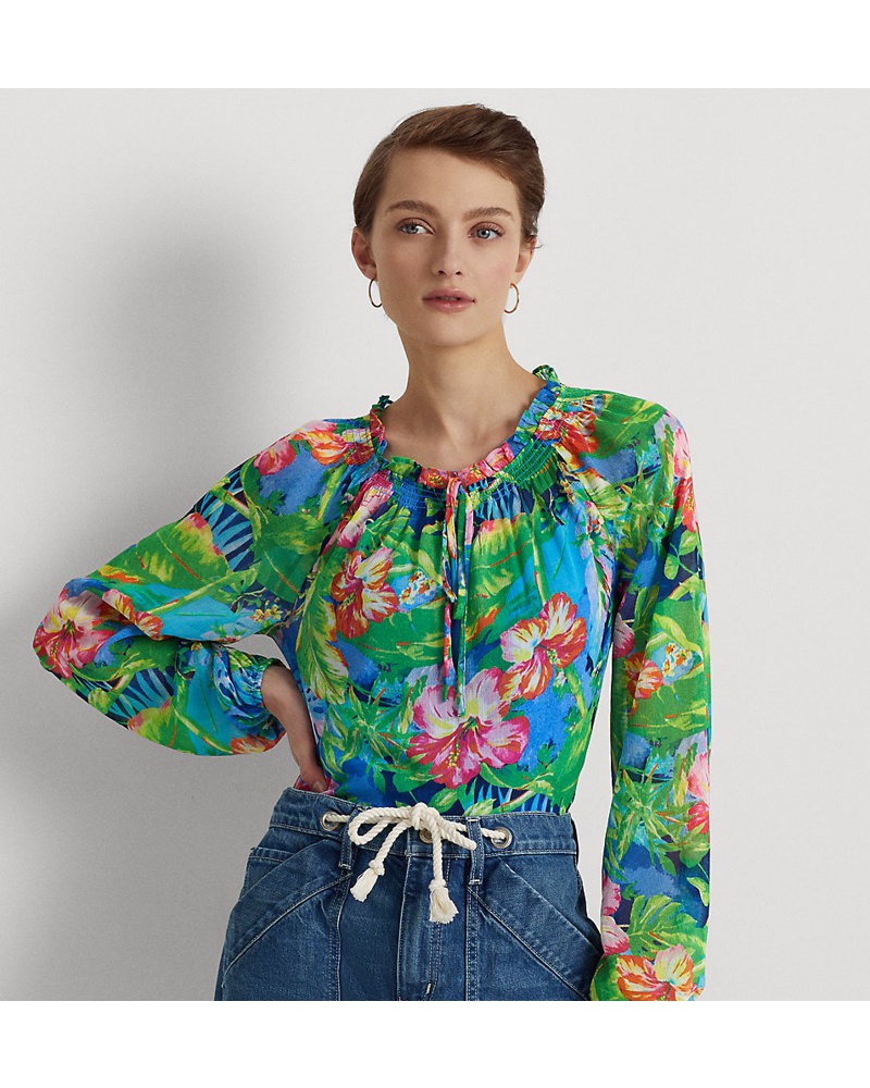 Ralph Lauren Damen Florale Bluse aus Knittergeorgette