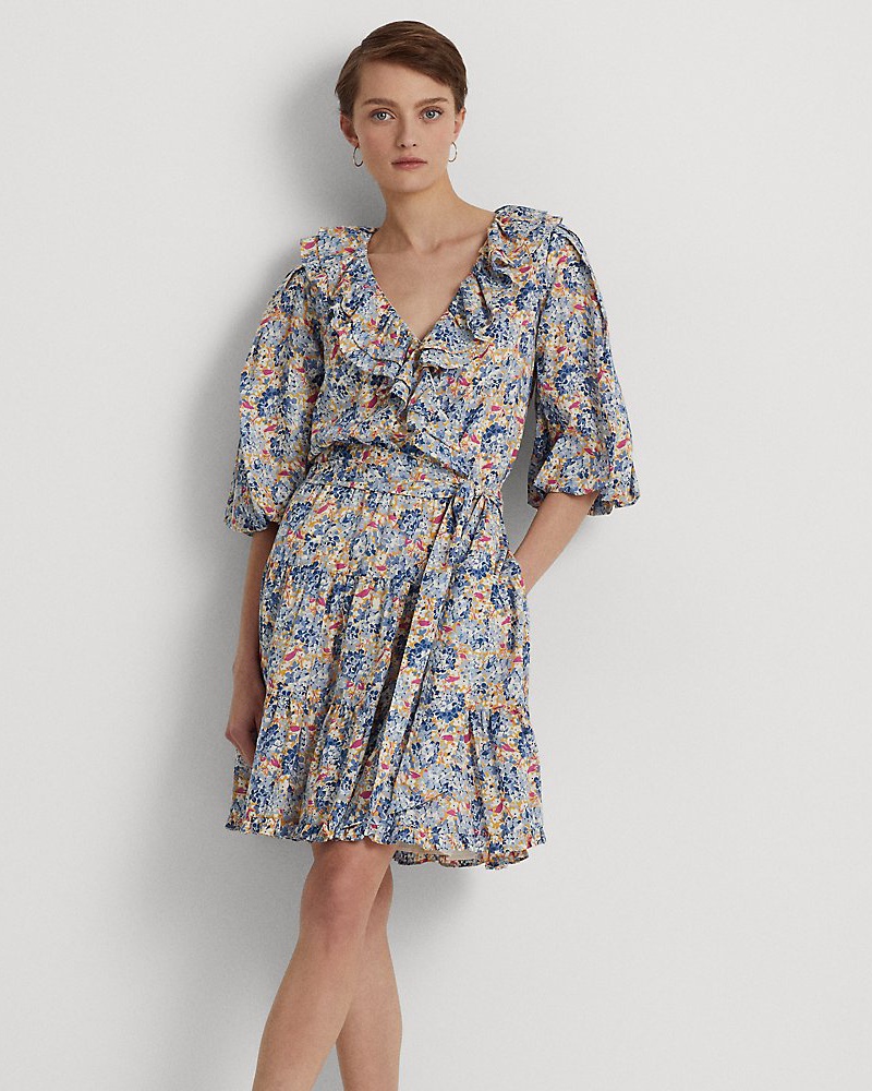 Ralph Lauren Damen Geblümtes Kleid mit Rüschenbesatz