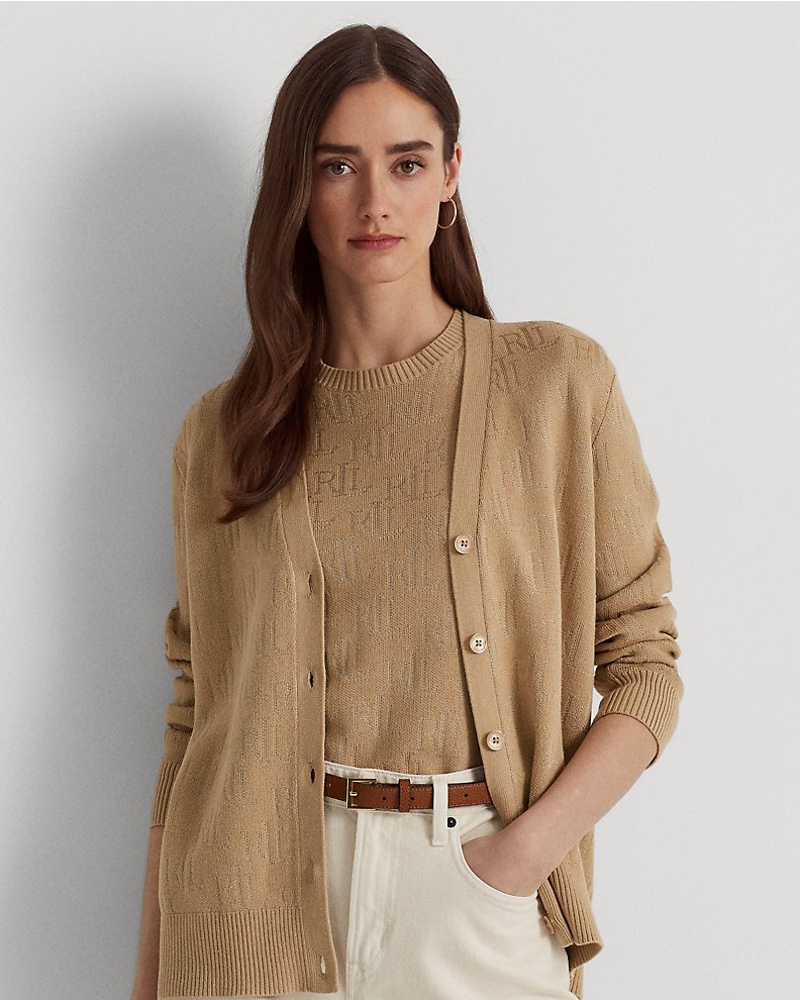 Ralph Lauren Damen Jacquard-Strickjacke mit Monogramm