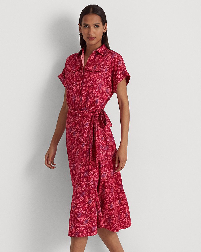 Ralph Lauren Damen Kurzgrößen Bedrucktes Kleid aus Shantungseide
