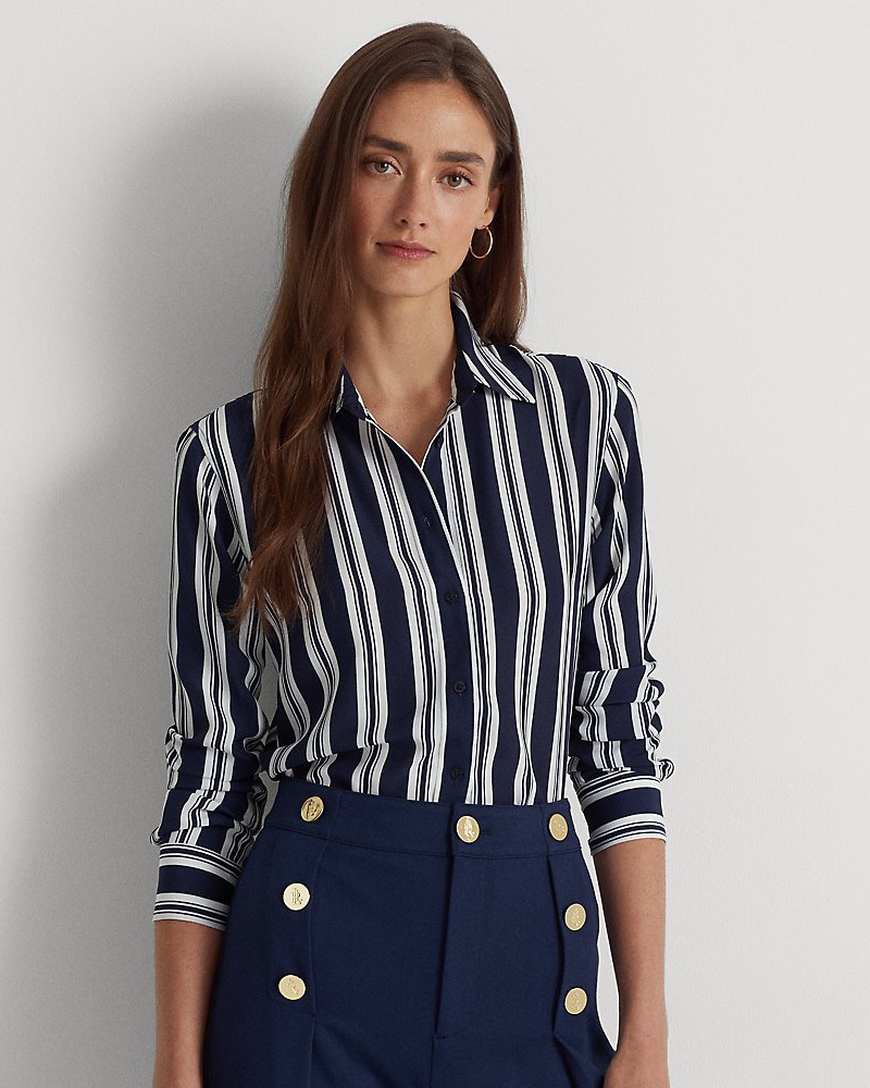 Ralph Lauren Damen Crêpe-Bluse mit Streifen