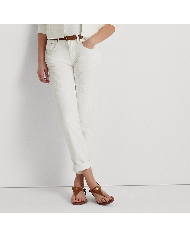 Ralph Lauren Damen Konisch zulaufende Jeans mit Lochstickerei