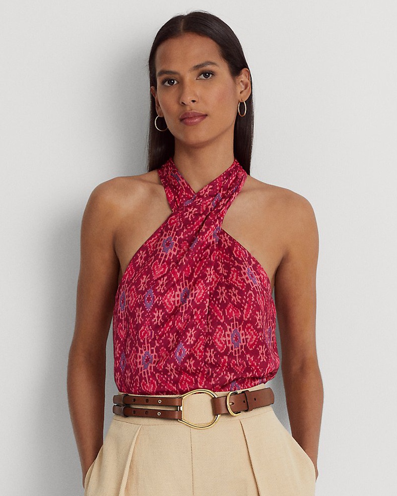 Ralph Lauren Damen Geo-Neckholder-Bluse aus Shantungseide Ralph Lauren Damen Geo-Neckholder-Bluse aus Shantungseide