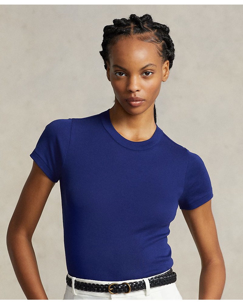 Ralph Lauren Damen Geripptes Baumwoll-T-Shirt