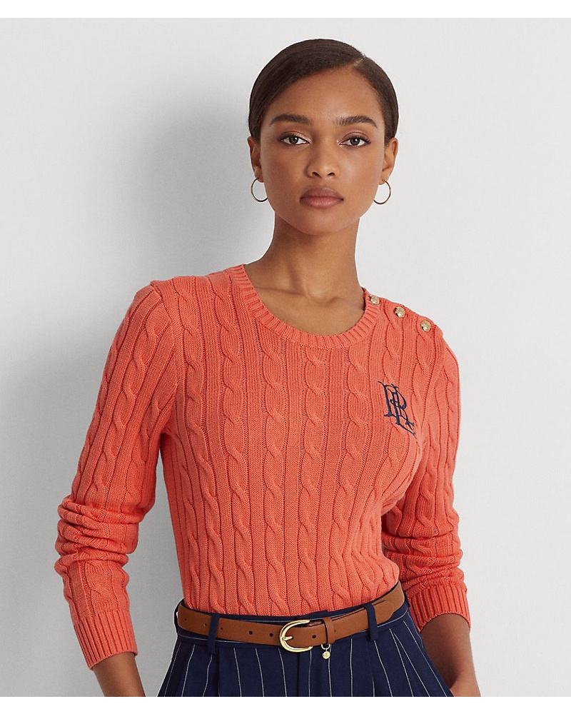 Ralph Lauren Damen Pullover mit Knöpfen und Zopfmuster