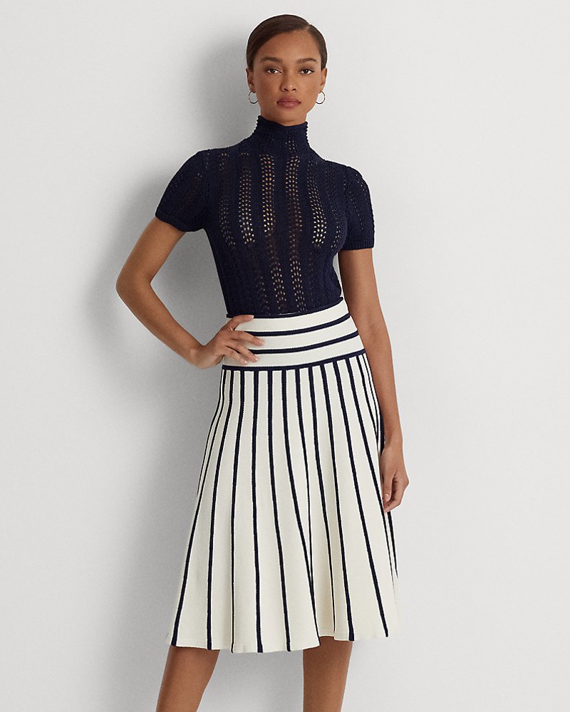 Ralph Lauren Damen Kurzgrößen Gestrickter Midirock mit Streifen