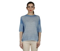 Feinstrick-Pullover aus Leinenmischung blau