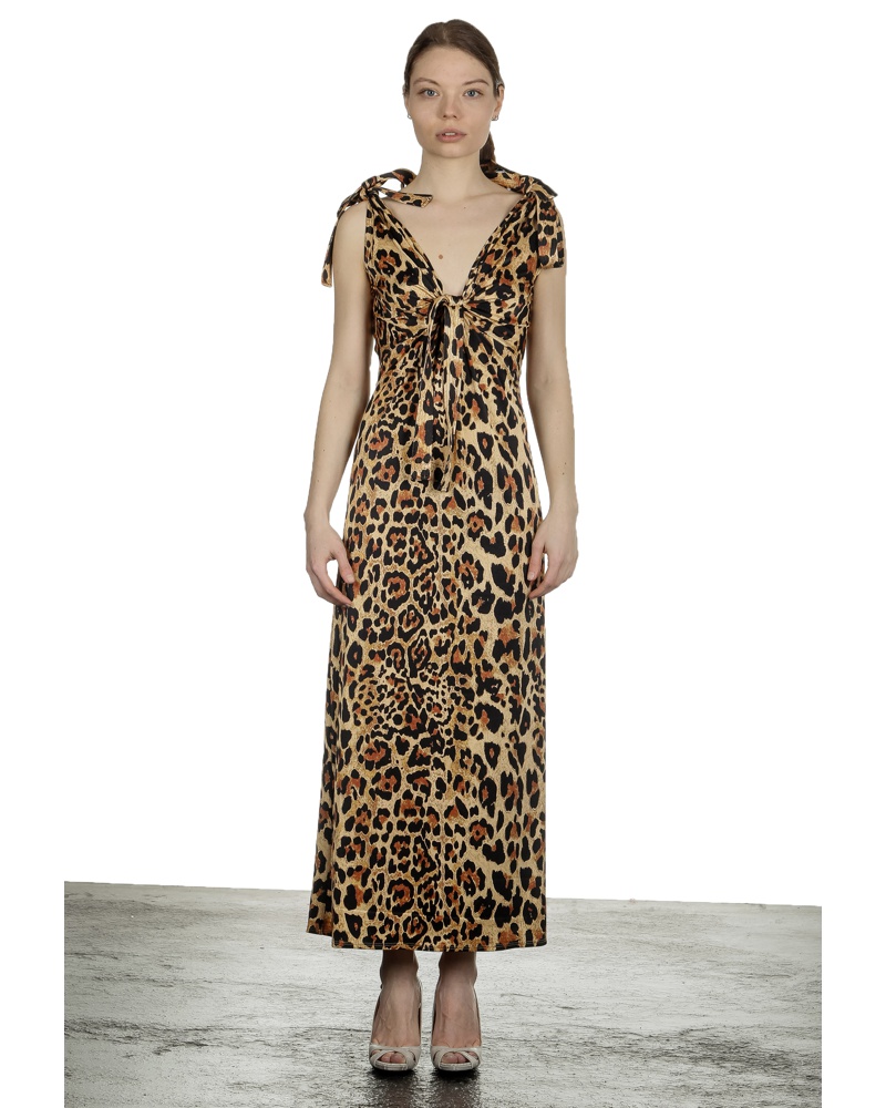 Paco Rabanne Damen Maxikleid mit Leoparden-Print mehrfarbig