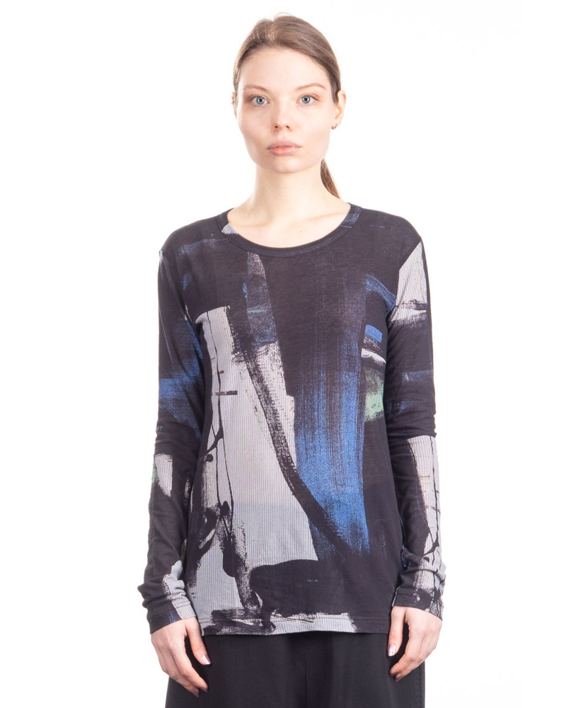 Yohji Yamamoto Damen Y's Avantgarde Langarmshirt Print blau