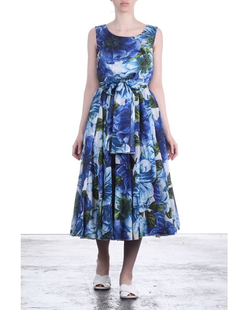 Samantha Sung Damen Träger-Kleid ASTER mit floralem Print weiß blau