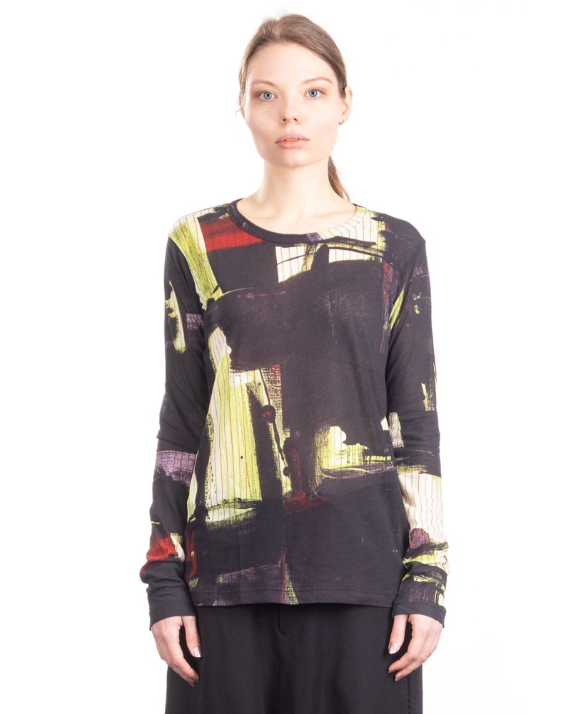 Yohji Yamamoto Damen Y's Avantgarde Langarmshirt Print grün