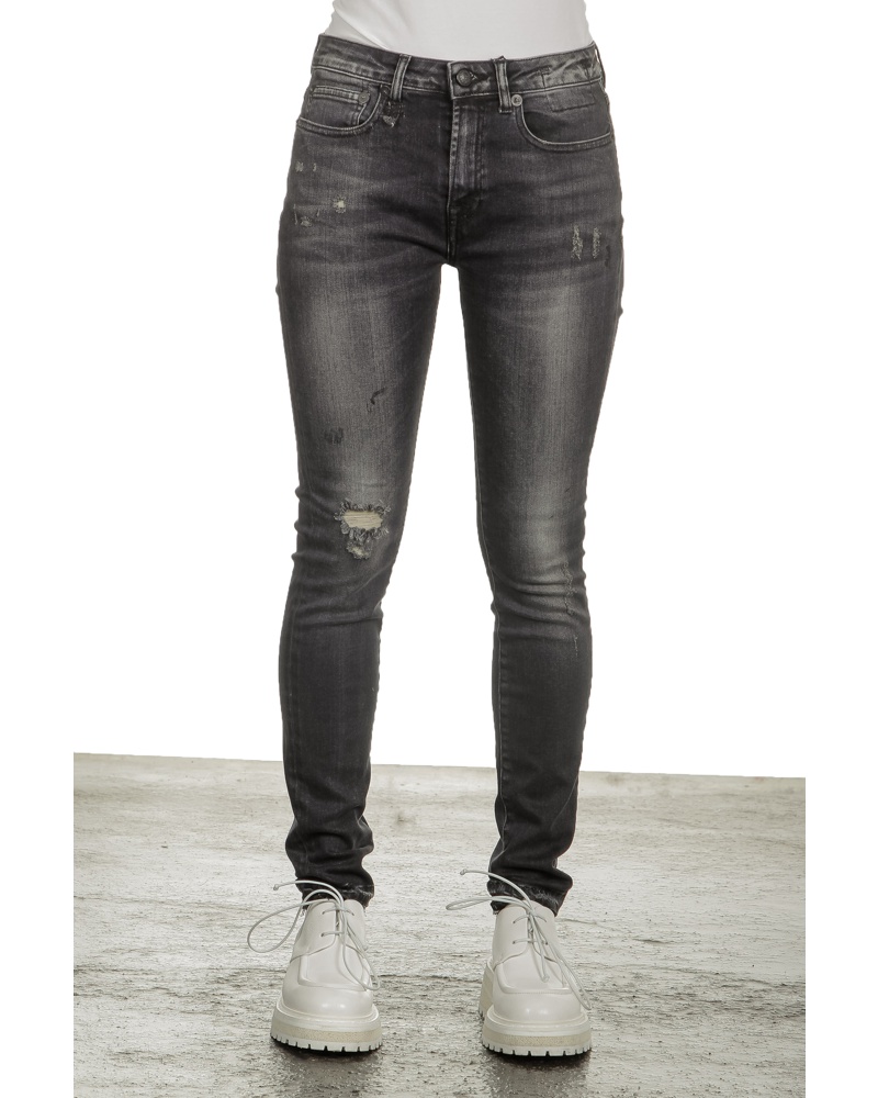 R13 Damen Distressed-Jeans mit hohem Bund schwarz